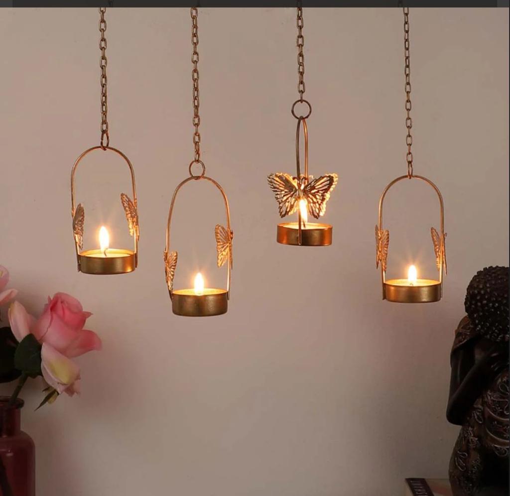 Hanging Butterfly Tealight Holders - Set Of 4