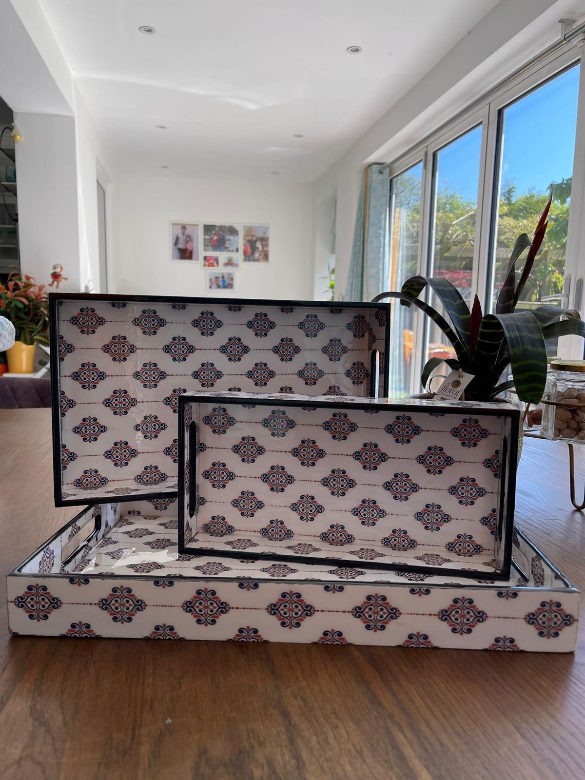 3 Pcs Serving Tray with Handles Ottoman Tray for Living Room  Decorative - Modern wooden Large Coffee Table Trays (Copy)