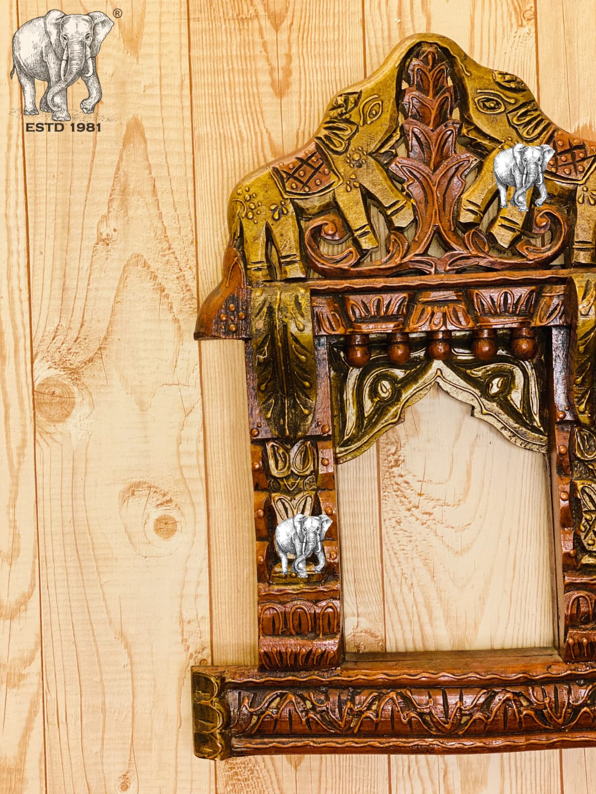 Indian carved and painted elephant design jharokha /rajasthani jharokha/photo frame/wooden mirror frame/ wooden photo frame/handcarved frame