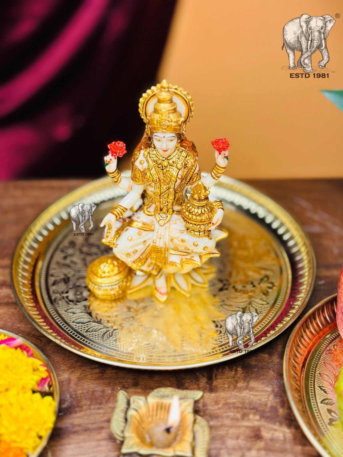 Pure Brass Puja Thali Set 10 Inch Pooja Plate Arti Thali Traditional Handcrafted For Puja Diwali Indian Home Decor