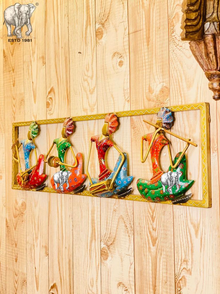Metal Wall Art Wrought Iron Handmade Rajasthani Musician Set Metal Wall Hanging Wall Decor Home Decor- Luxury Style Indian handicrafts Gifts