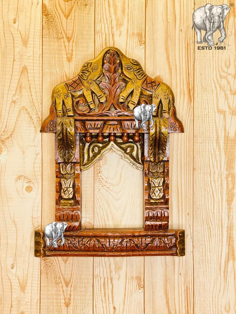 Indian carved and painted elephant design jharokha /rajasthani jharokha/photo frame/wooden mirror frame/ wooden photo frame/handcarved frame