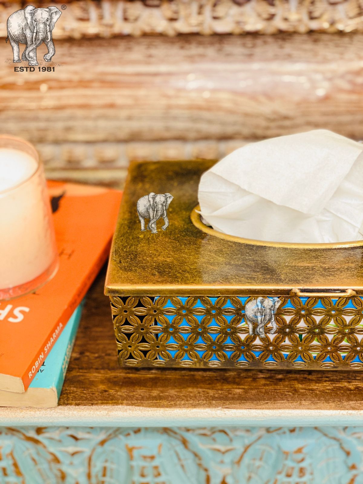 Moroccan rectangular tissue box, Made of metal, Hand carved, High quality, Brass painted