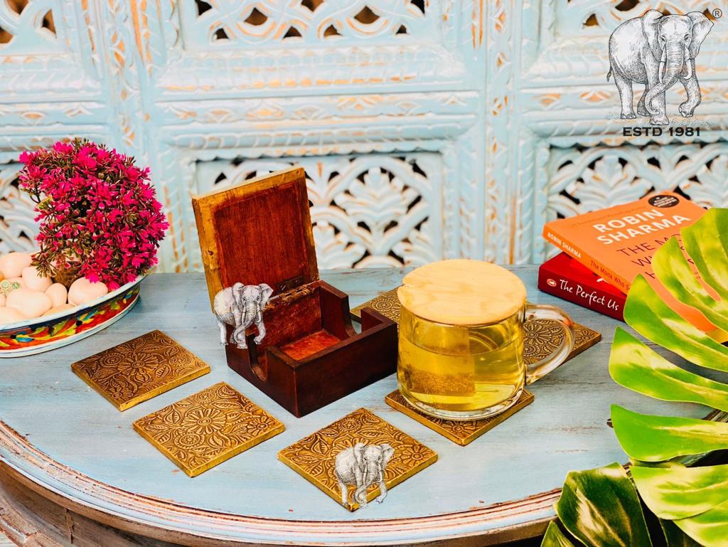 Mandala Brass Coaster Set With Box - The Indian Home Decor