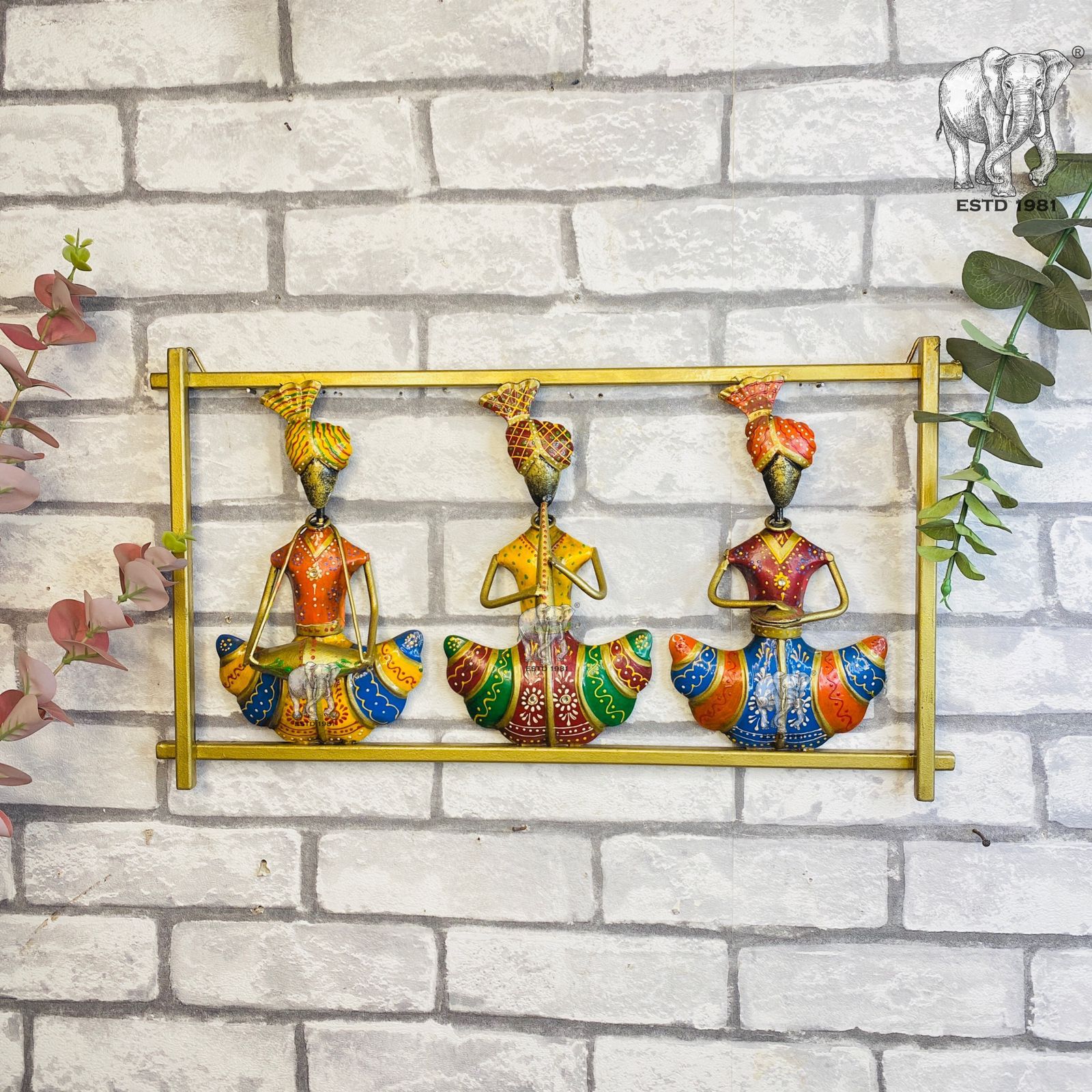 Metal Wall Art Wrought Iron Handmade Rajasthani 3 Musician Set Metal Wall Hanging Wall Decor Home Decor- Luxury Style Indian handicrafts Gifts
