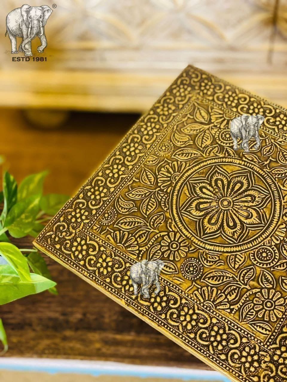 WOODEN BRASS FITTED ELEPHANT TABLE